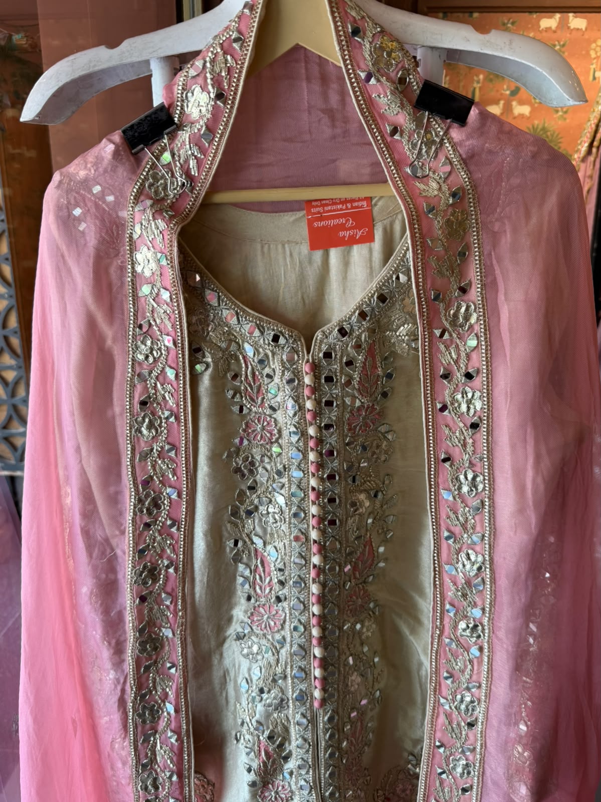 Champagne & Blush Mirror Work luxury Suit Set