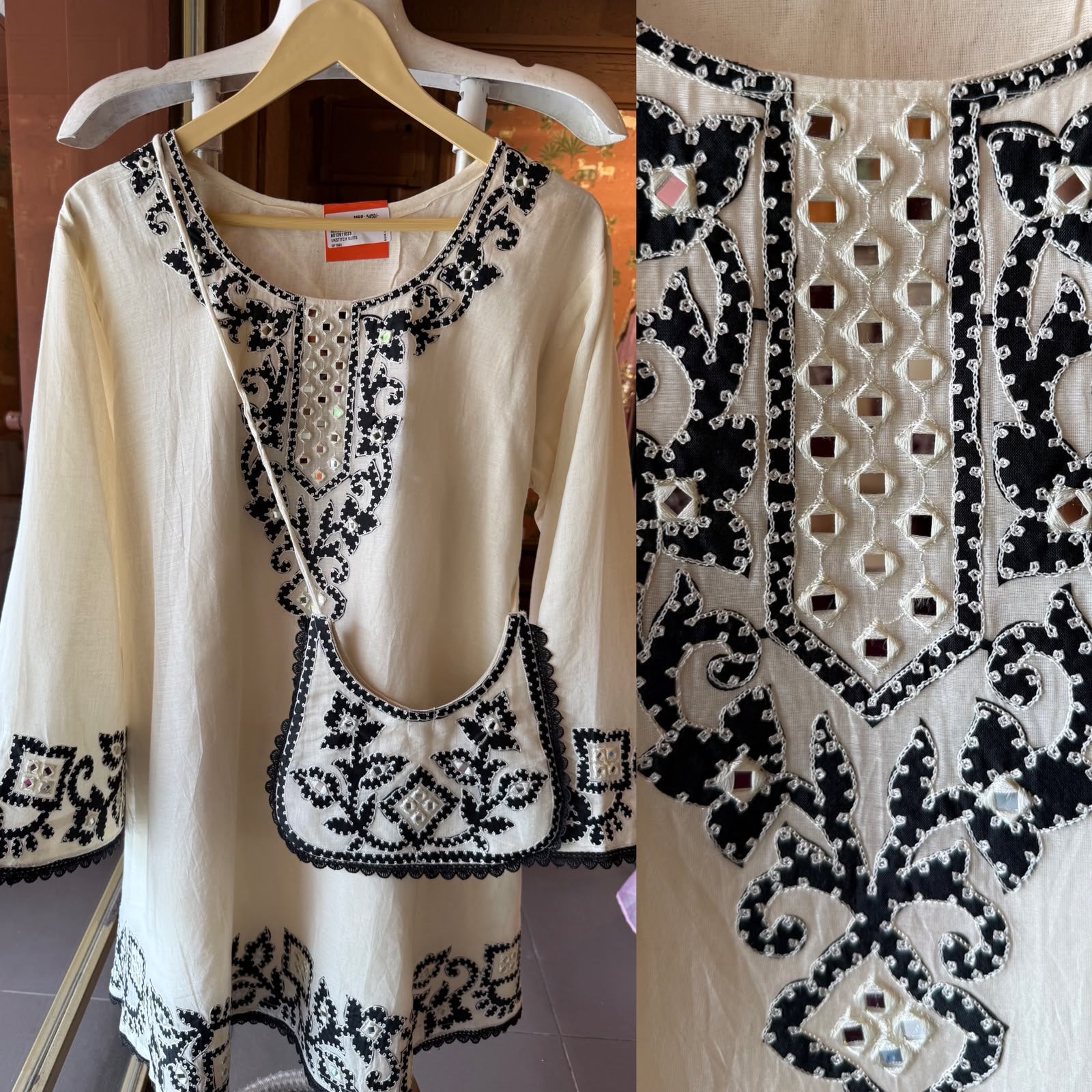 Kashmiri-Inspired Embroidered Kurta Set with Purse