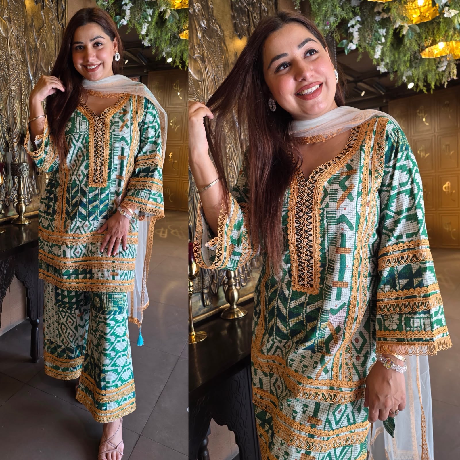 Emerald Green Printed Cotton Suit Set
