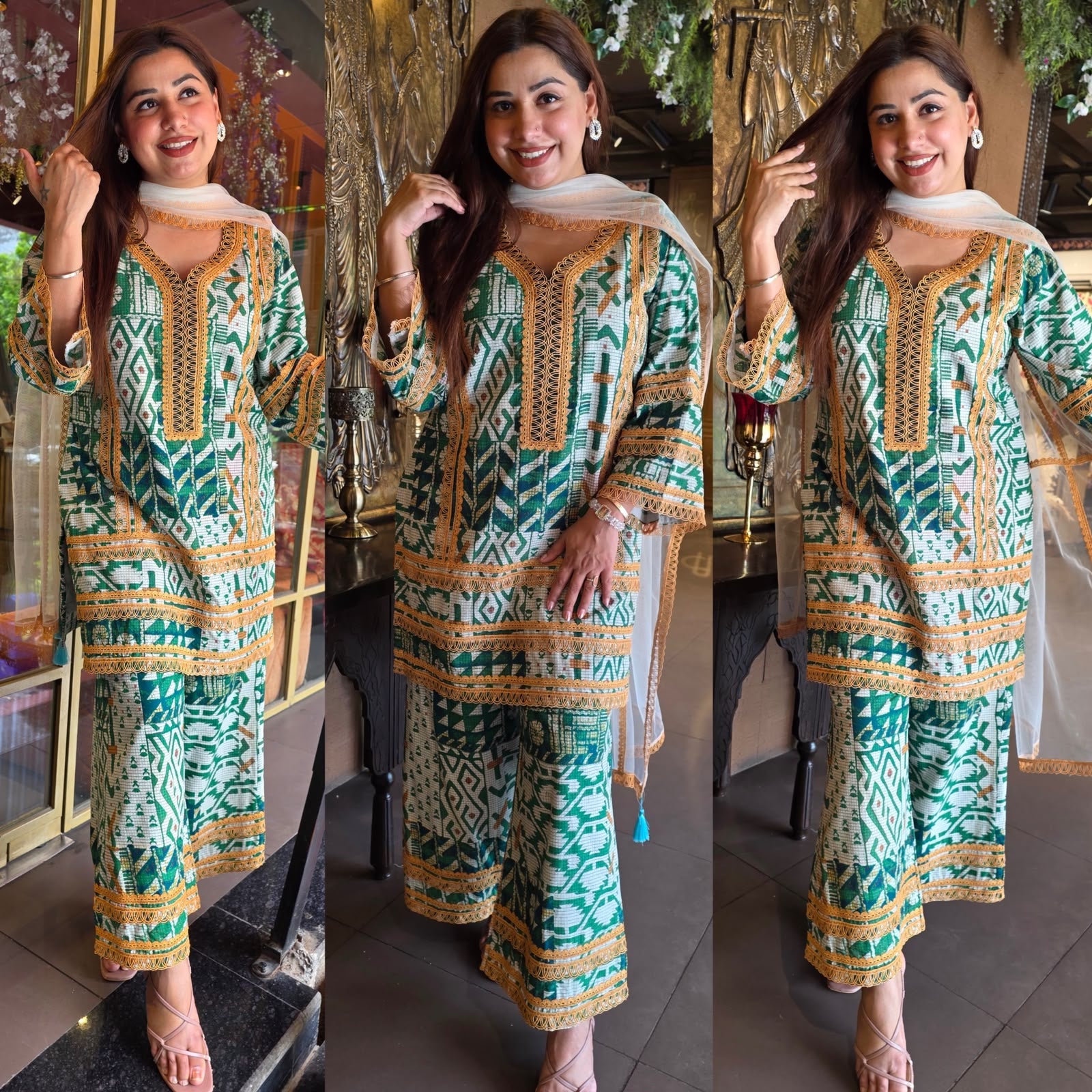 Emerald Green Printed Cotton Suit Set