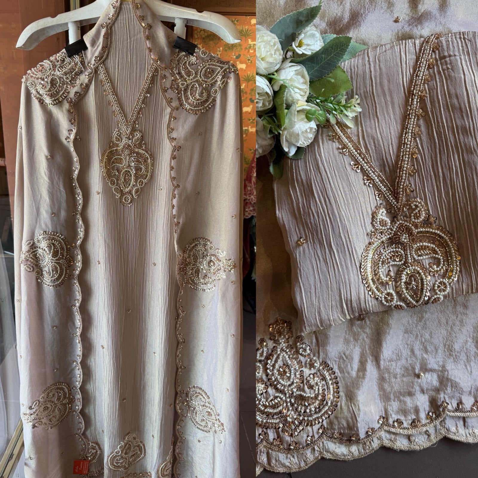 Beautiful pastel Crushed tissue Hand-Embroidered Luxury Suit