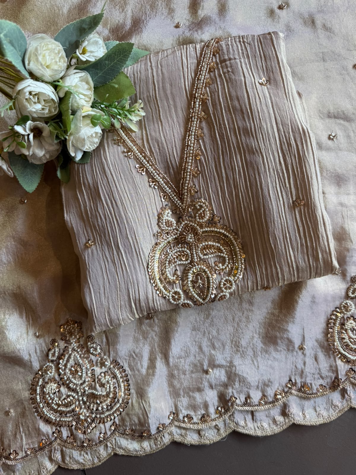 Beautiful pastel Crushed tissue Hand-Embroidered Luxury Suit