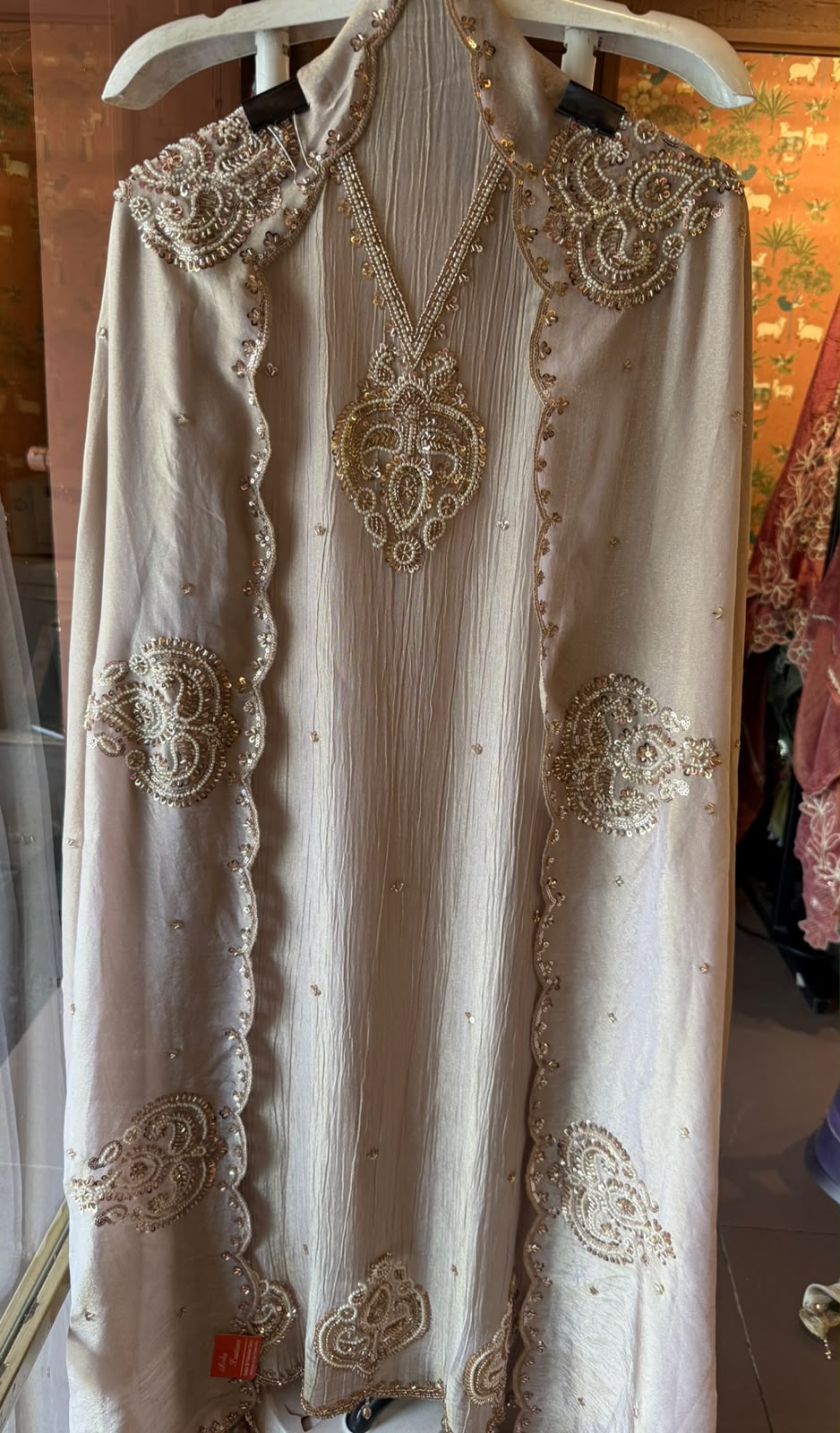 Beautiful pastel Crushed tissue Hand-Embroidered Luxury Suit