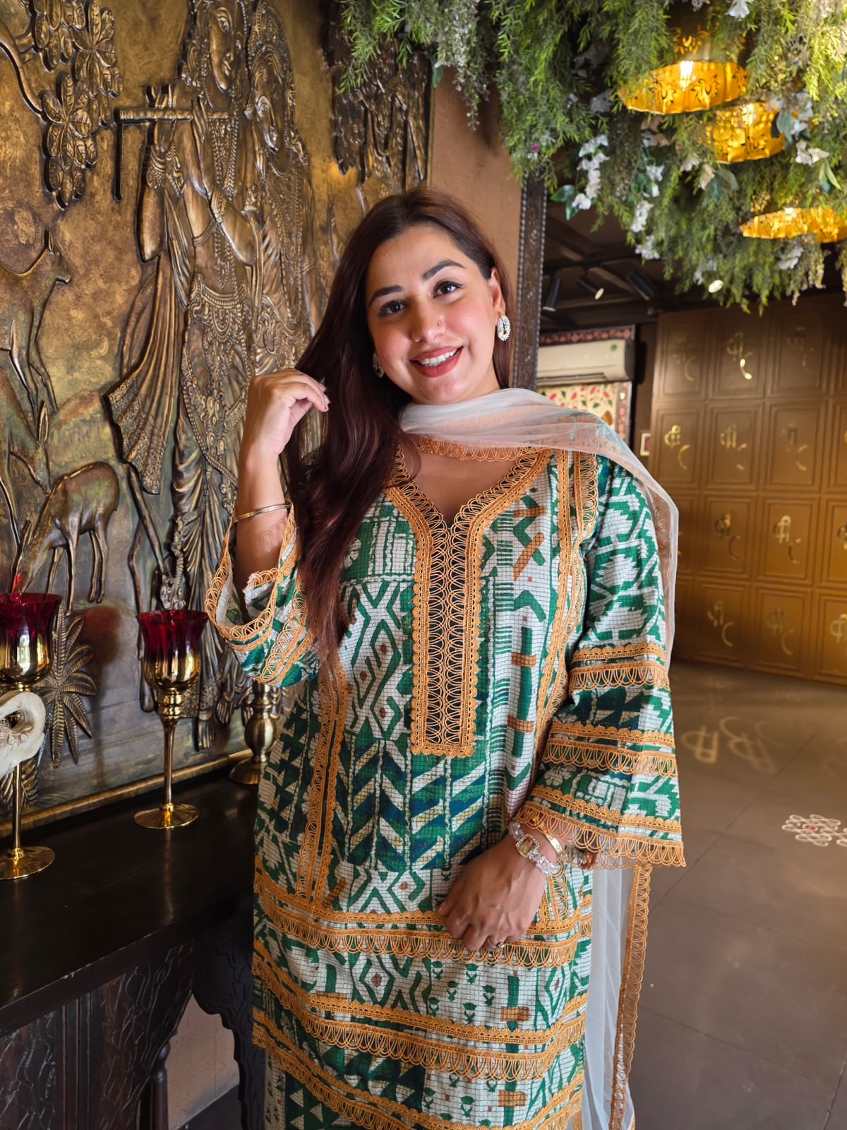 Emerald Green Printed Cotton Suit Set