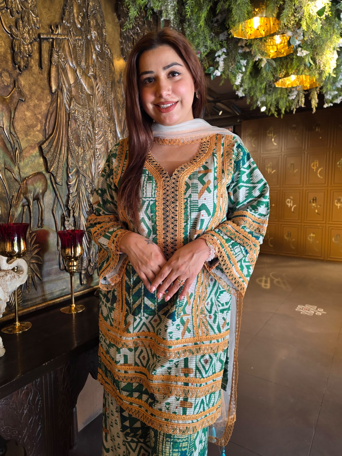 Emerald Green Printed Cotton Suit Set