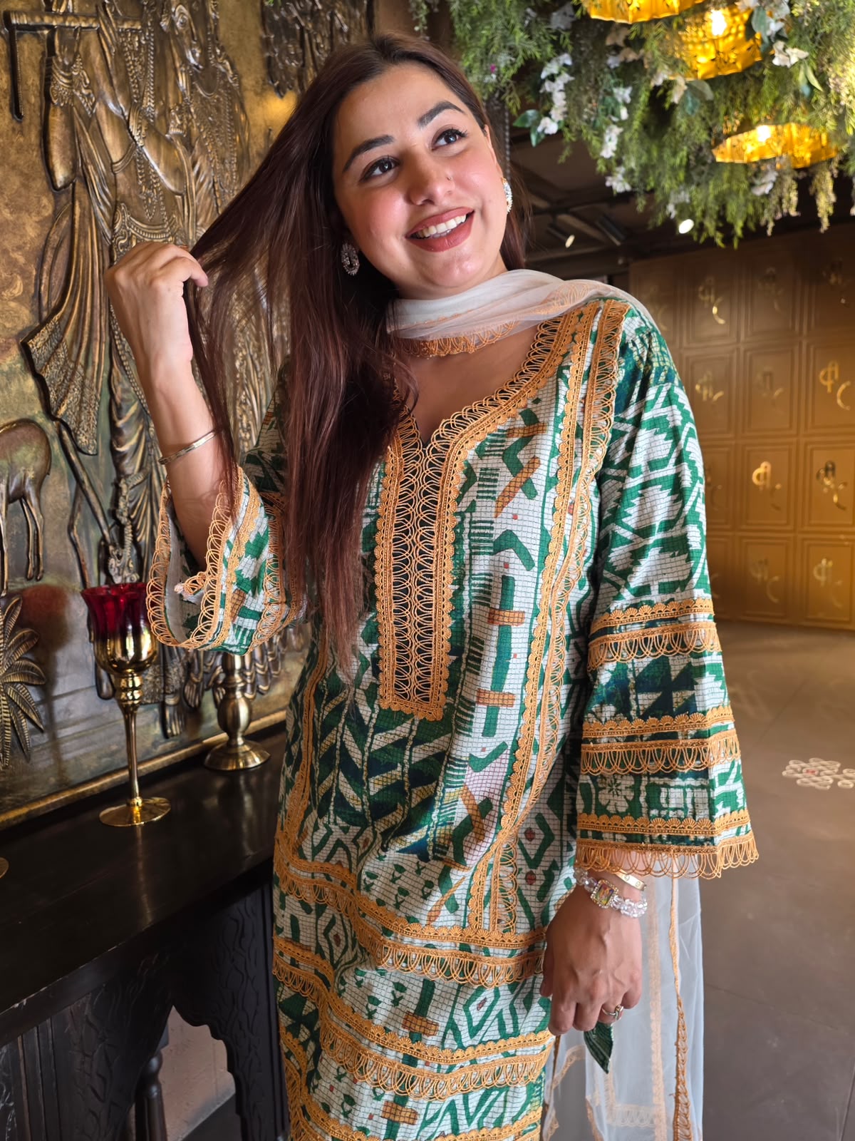 Emerald Green Printed Cotton Suit Set