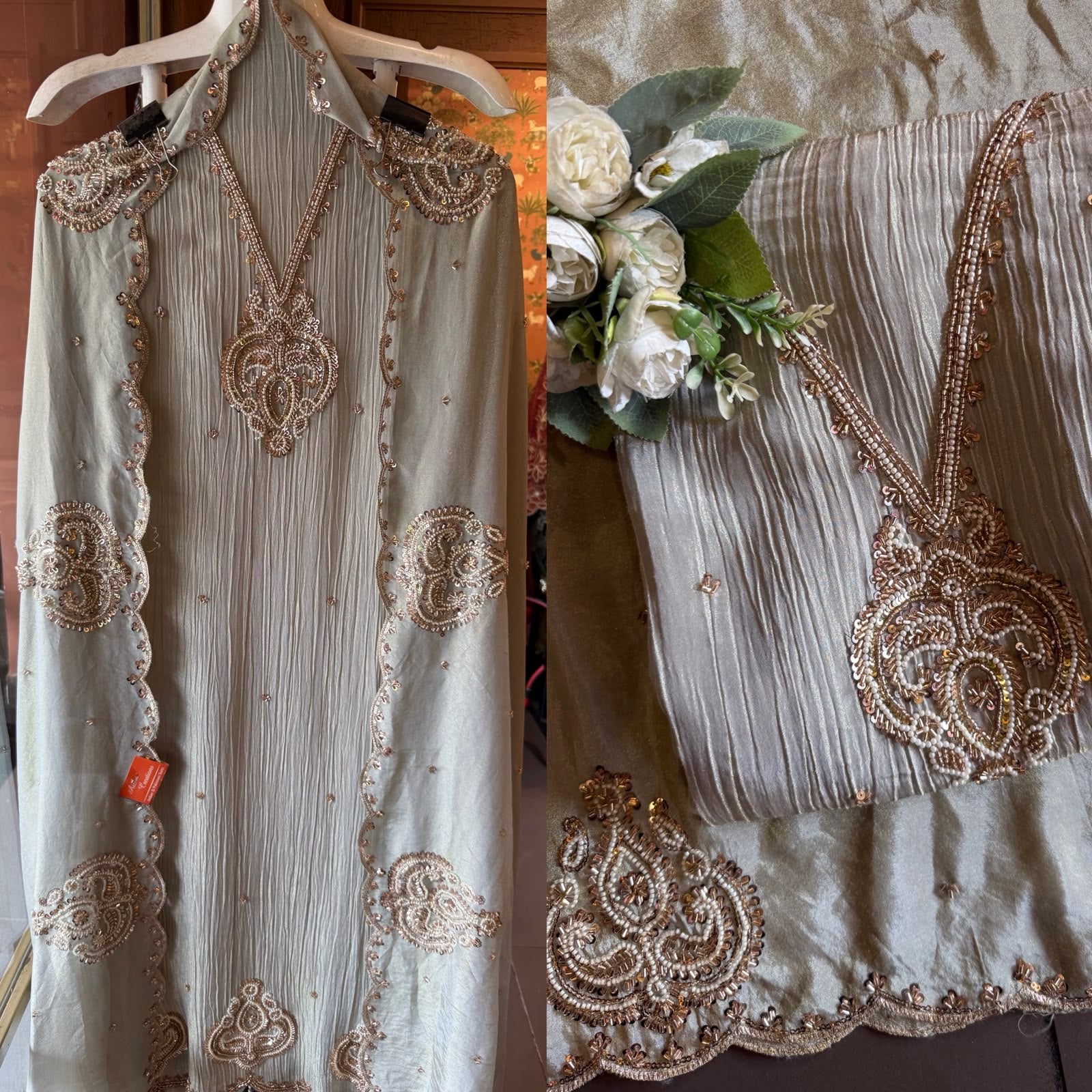 Beautiful pastel Crushed tissue Hand-Embroidered Luxury Suit
