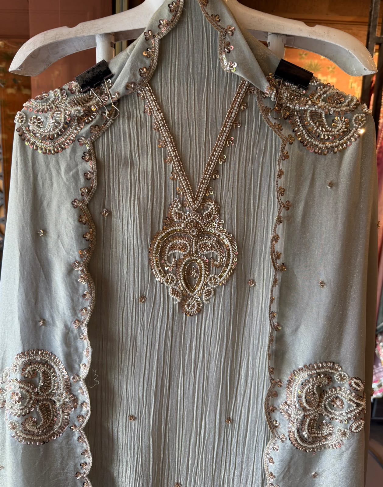 Beautiful pastel Crushed tissue Hand-Embroidered Luxury Suit