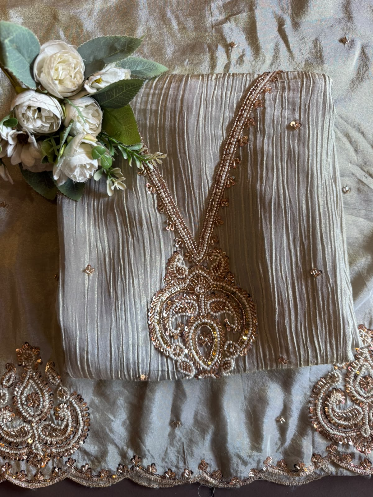 Beautiful pastel Crushed tissue Hand-Embroidered Luxury Suit