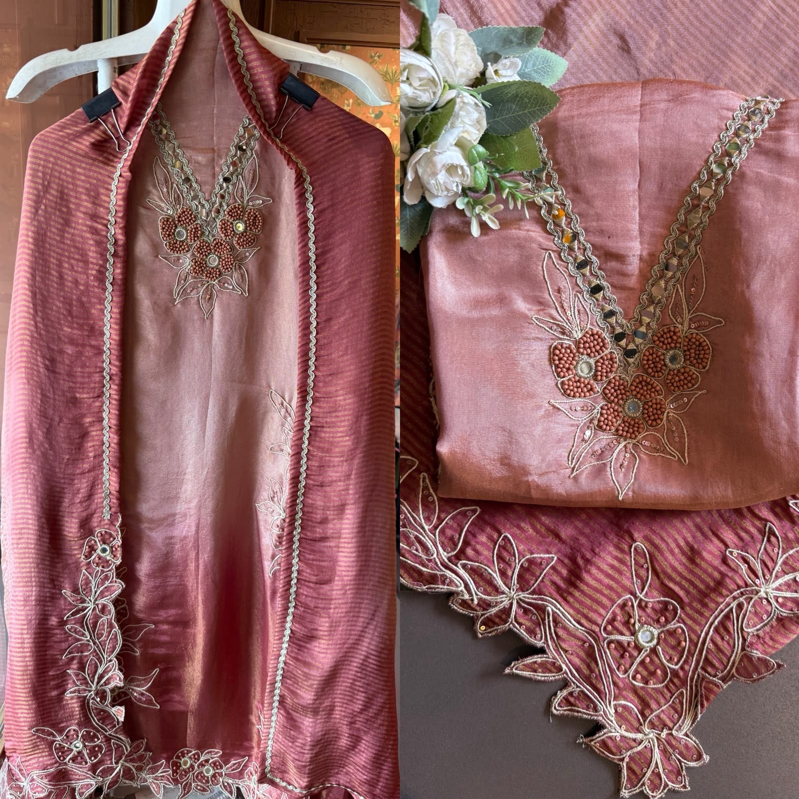 Floral designer Festive Embroidered ombré 3-Piece Suit Set