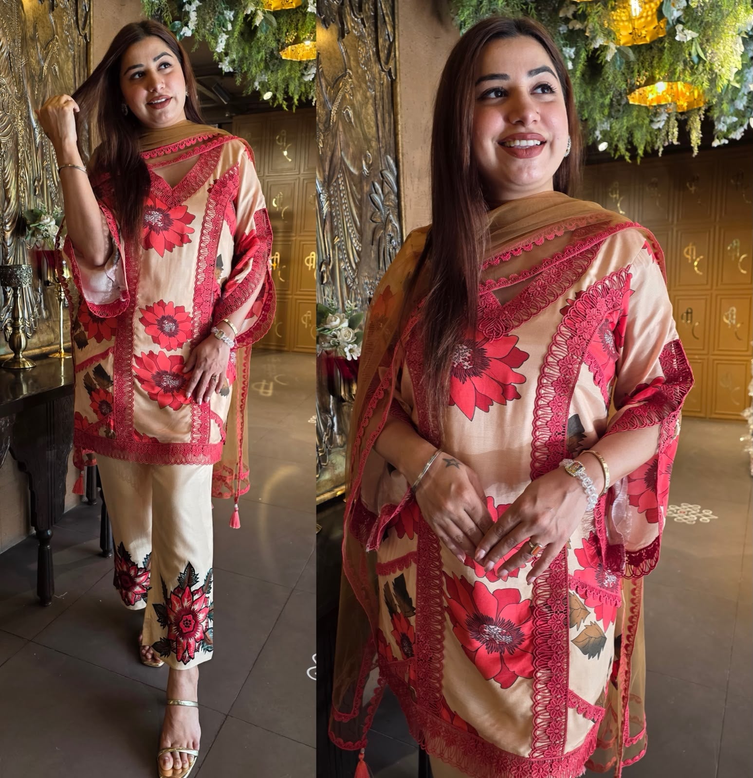 Floral Lace Printed 3-Piece Suit Set