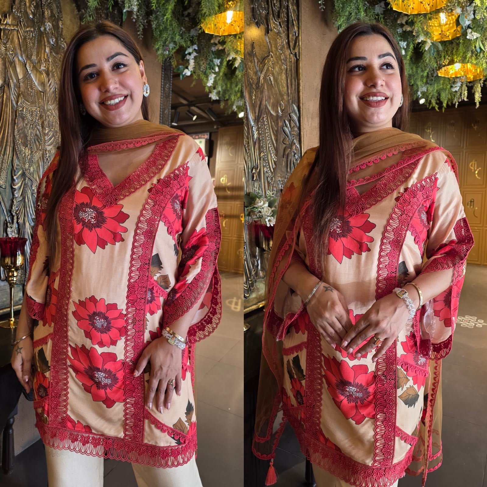 Floral Lace Printed 3-Piece Suit Set