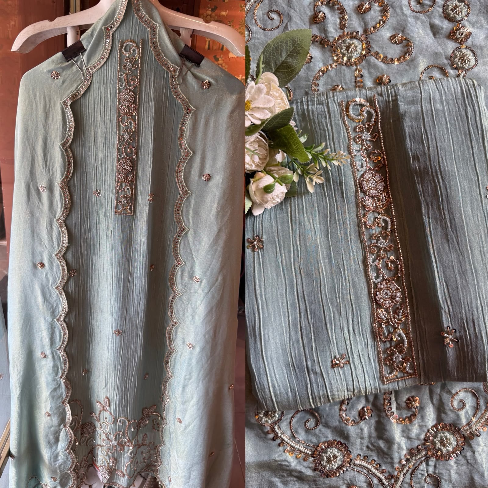 Premium crushed shimmer fabric unstitched suit