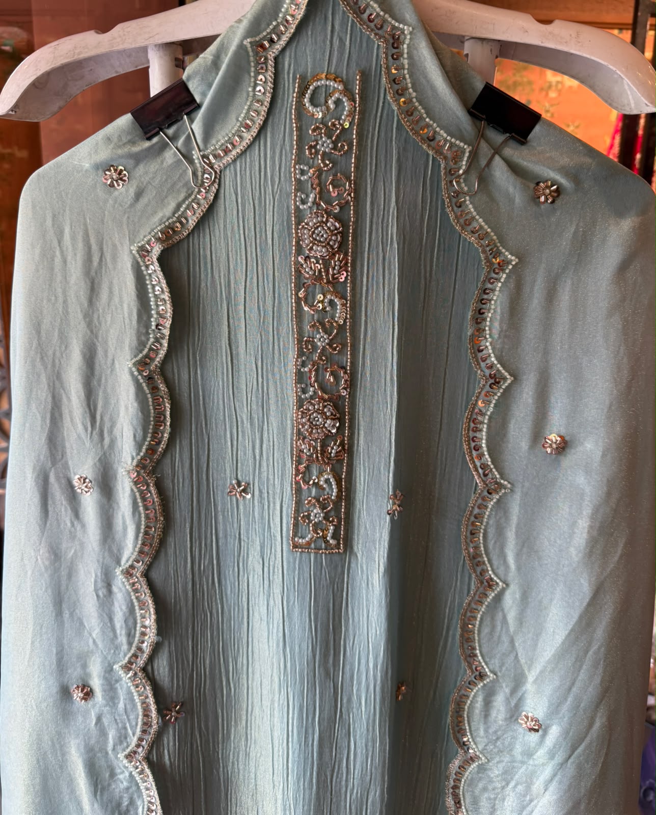 Premium crushed shimmer fabric unstitched suit