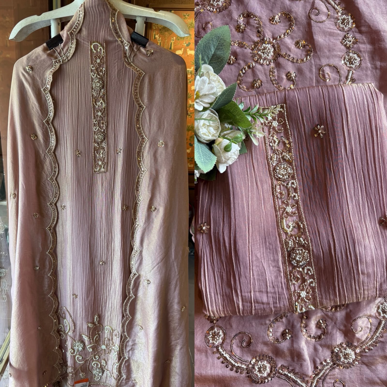 Premium crushed shimmer fabric unstitched suit