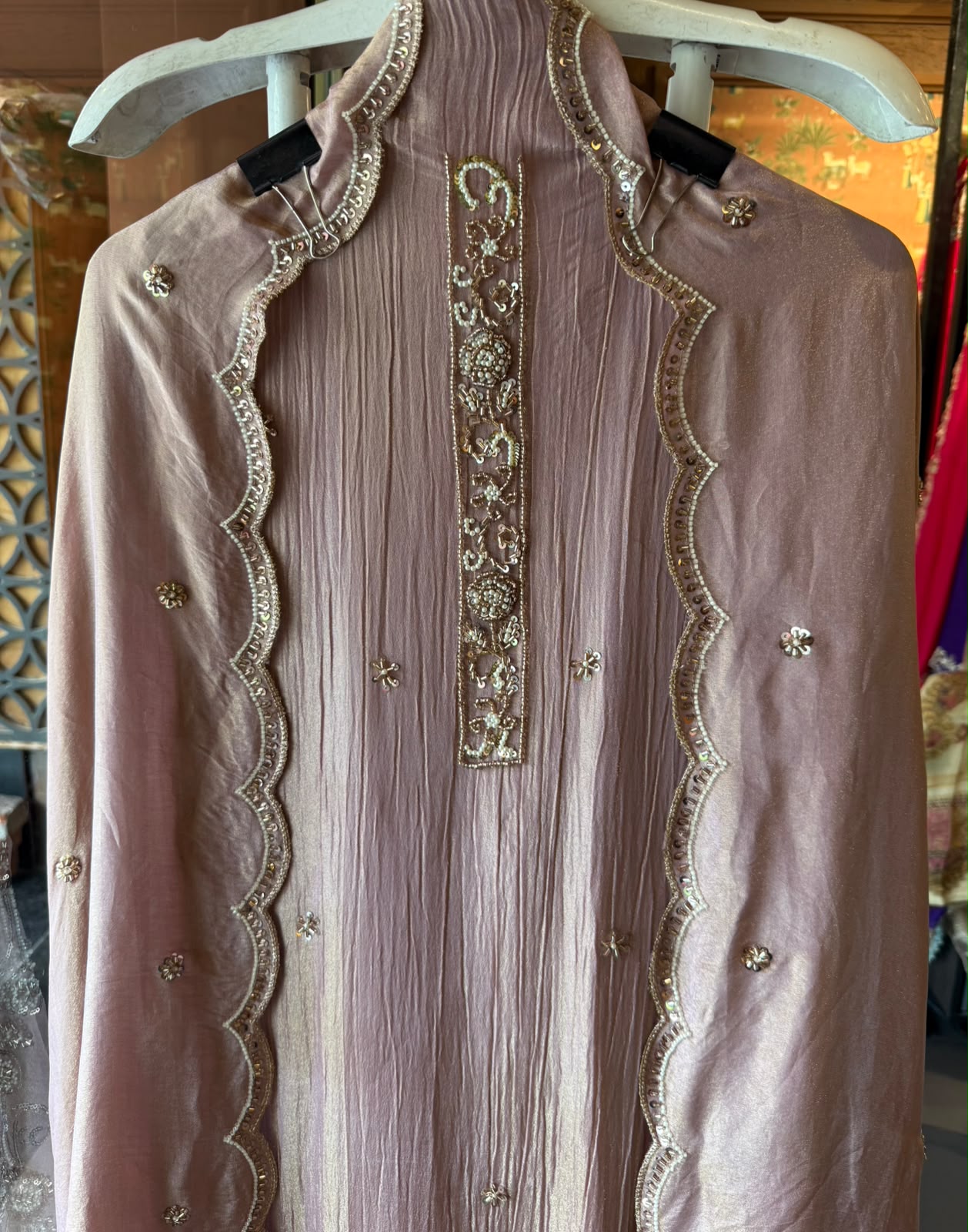 Premium crushed shimmer fabric unstitched suit