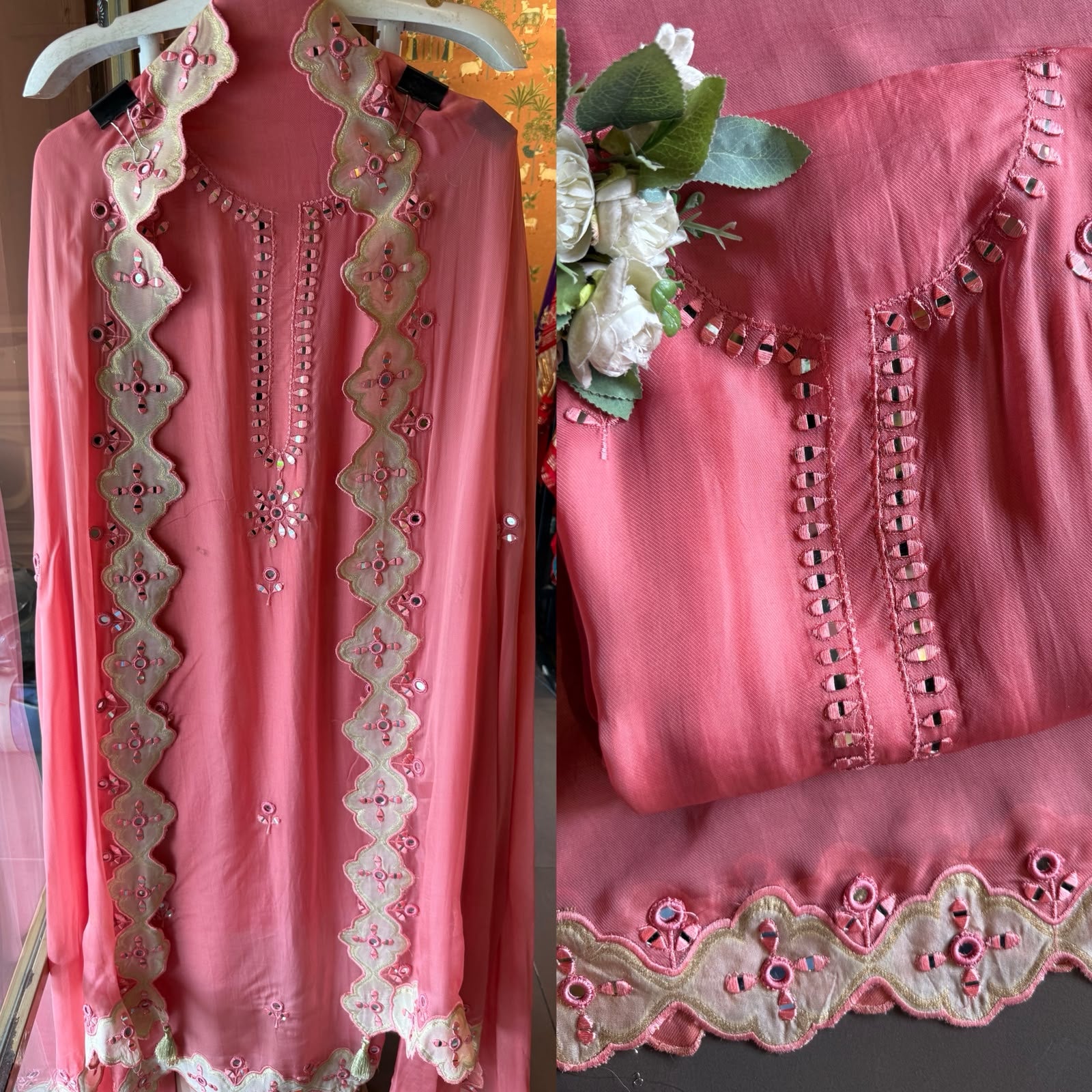 Designer appliqué Mirror cutwork Suit