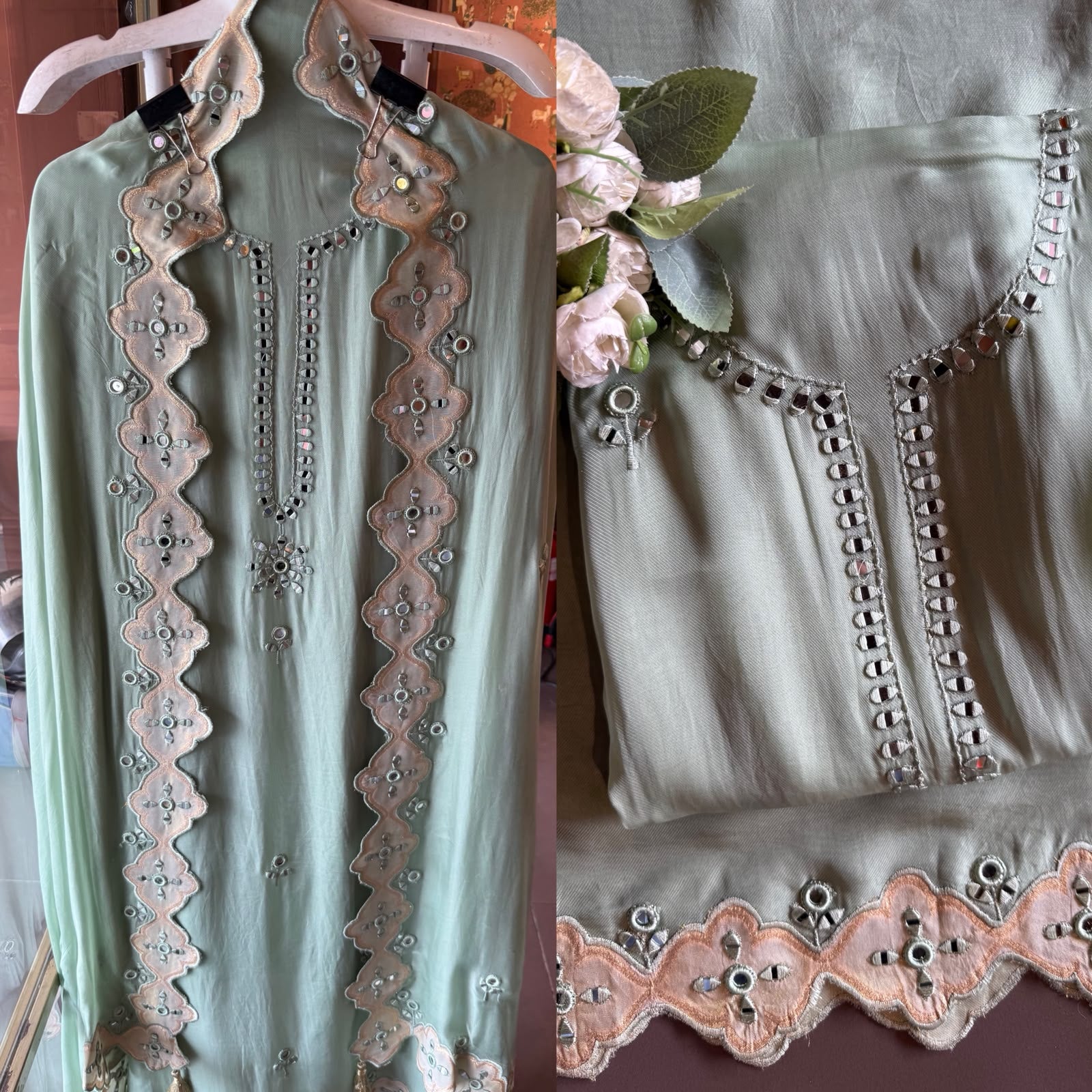 Designer appliqué Mirror cutwork Suit