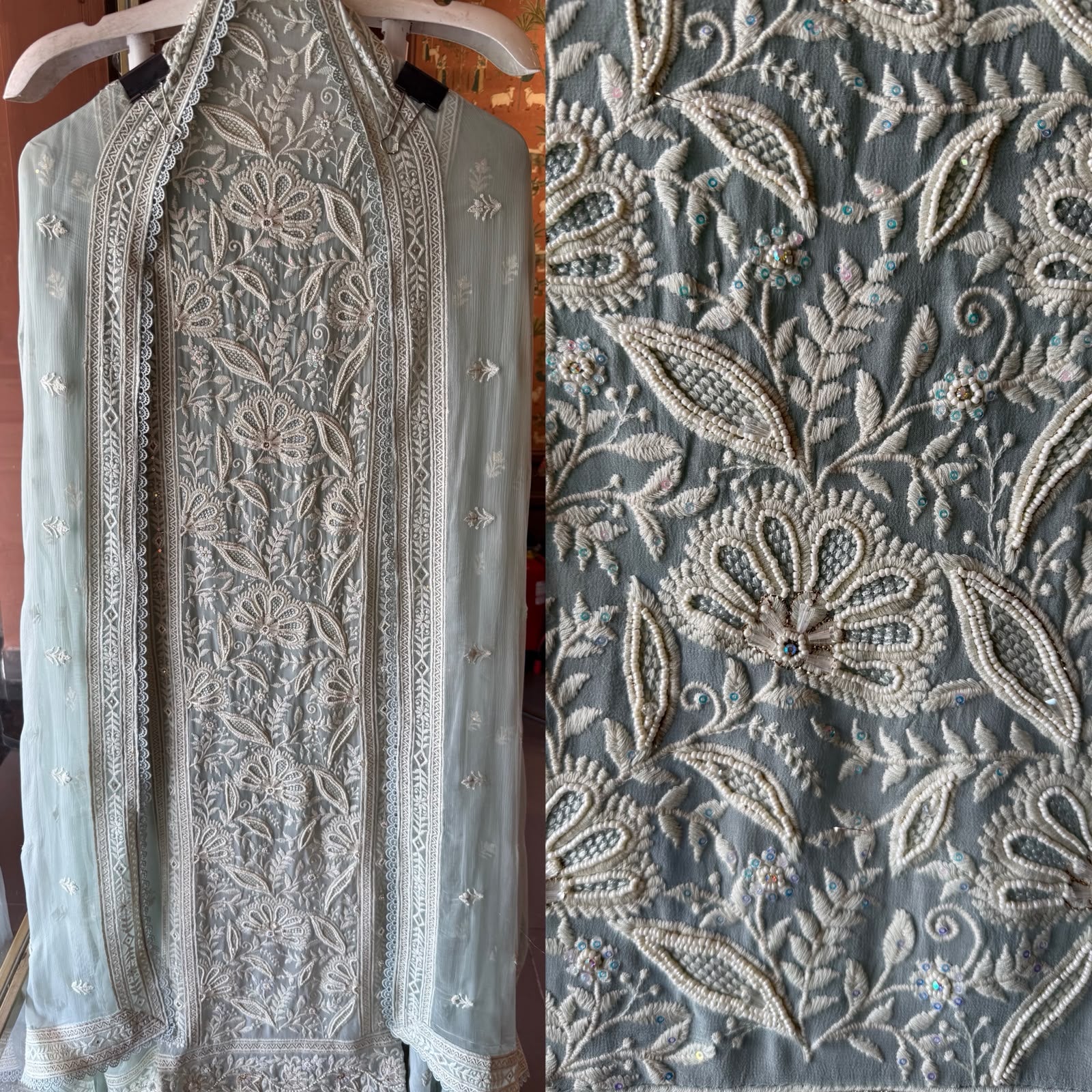 Elegant pastel Embroidered Lakhnavi Suit