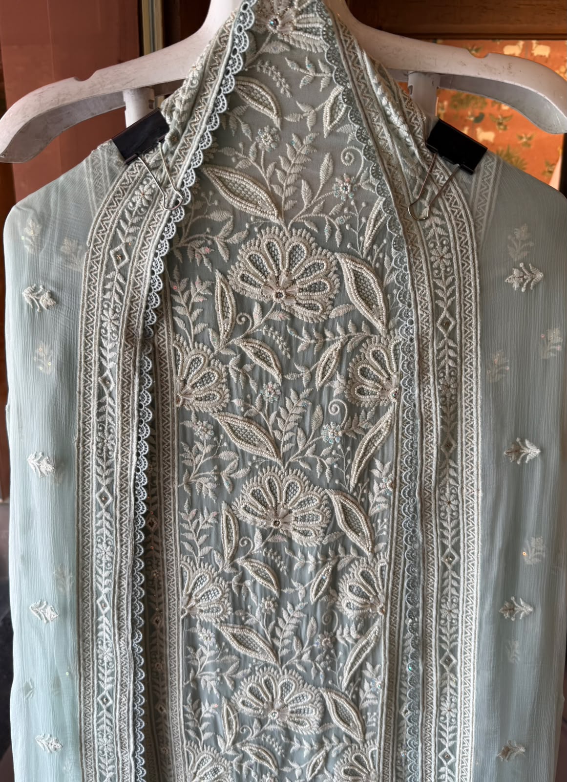 Elegant pastel Embroidered Lakhnavi Suit