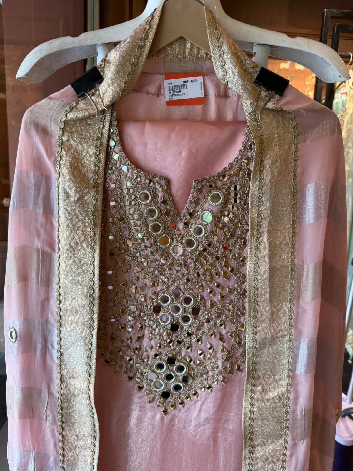 Trending Tissue Suit set with mirror work
