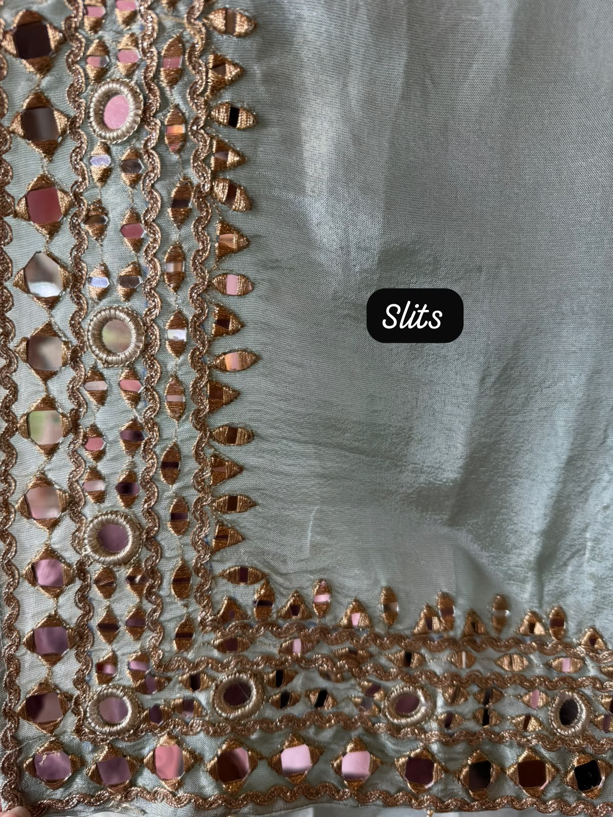 Trending Tissue Suit set with mirror work