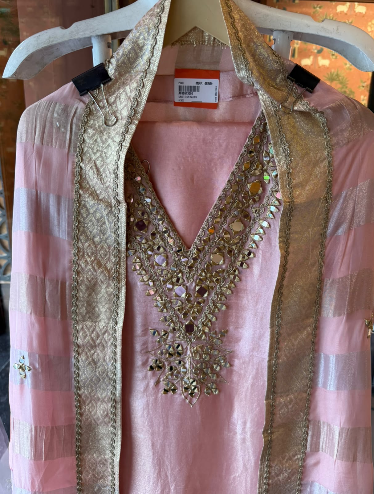 Trending Tissue Suit set with mirror work