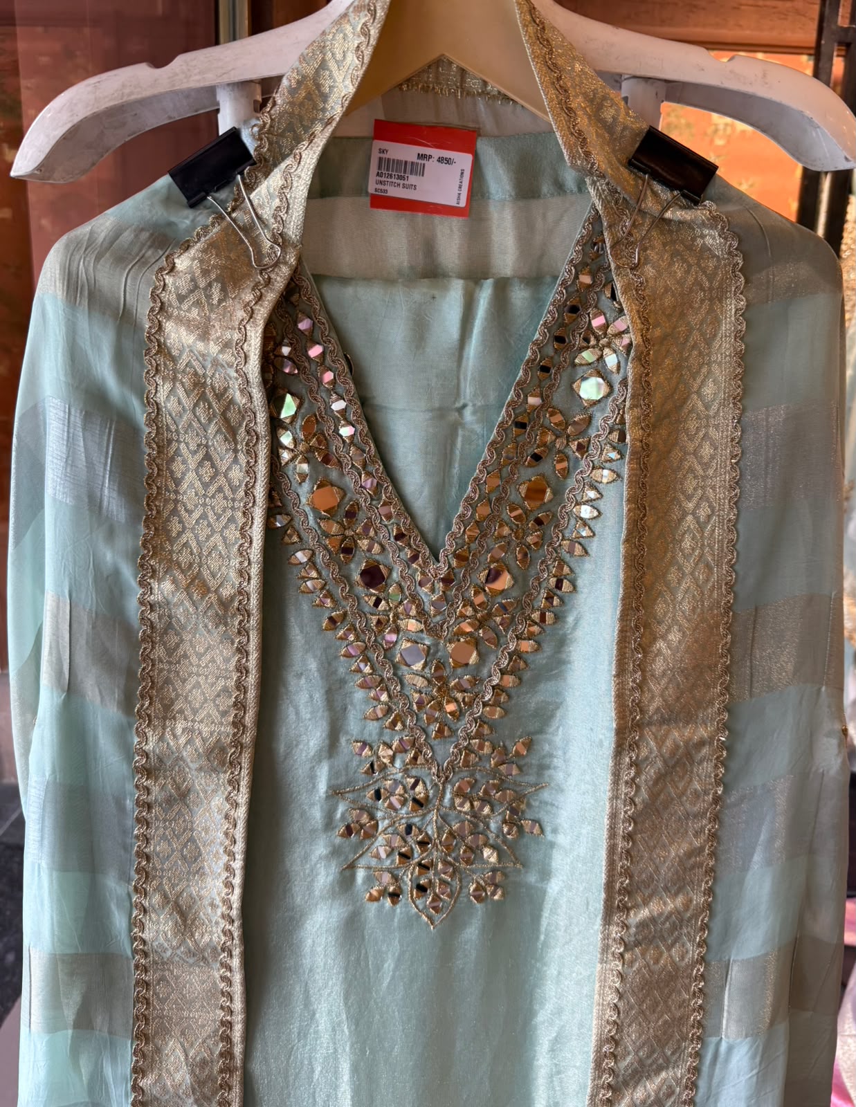 Trending Tissue Suit set with mirror work