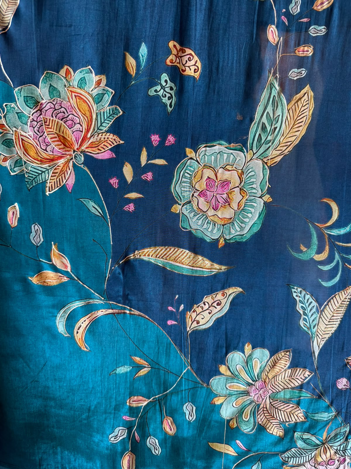 Teal Floral Printed Designer Suit