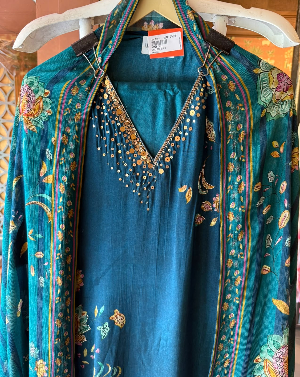 Teal Floral Printed Designer Suit