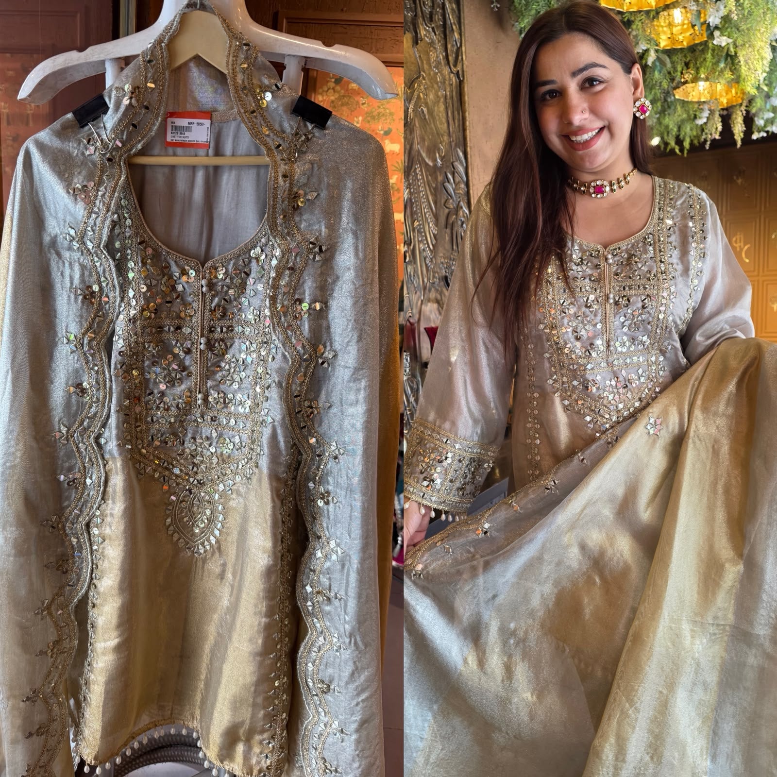 Champagne Gold Mirror Work Premium Suit Set
