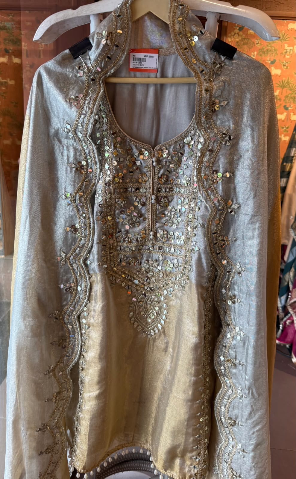 Champagne Gold Mirror Work Premium Suit Set