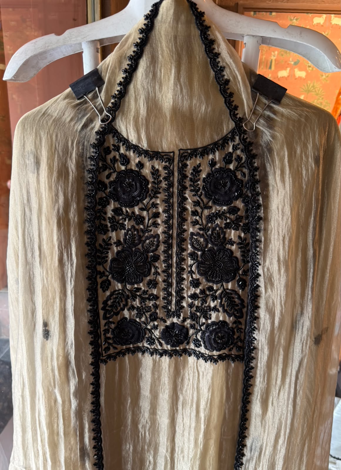 Black & beige bead embellished Embroidered Suit Set