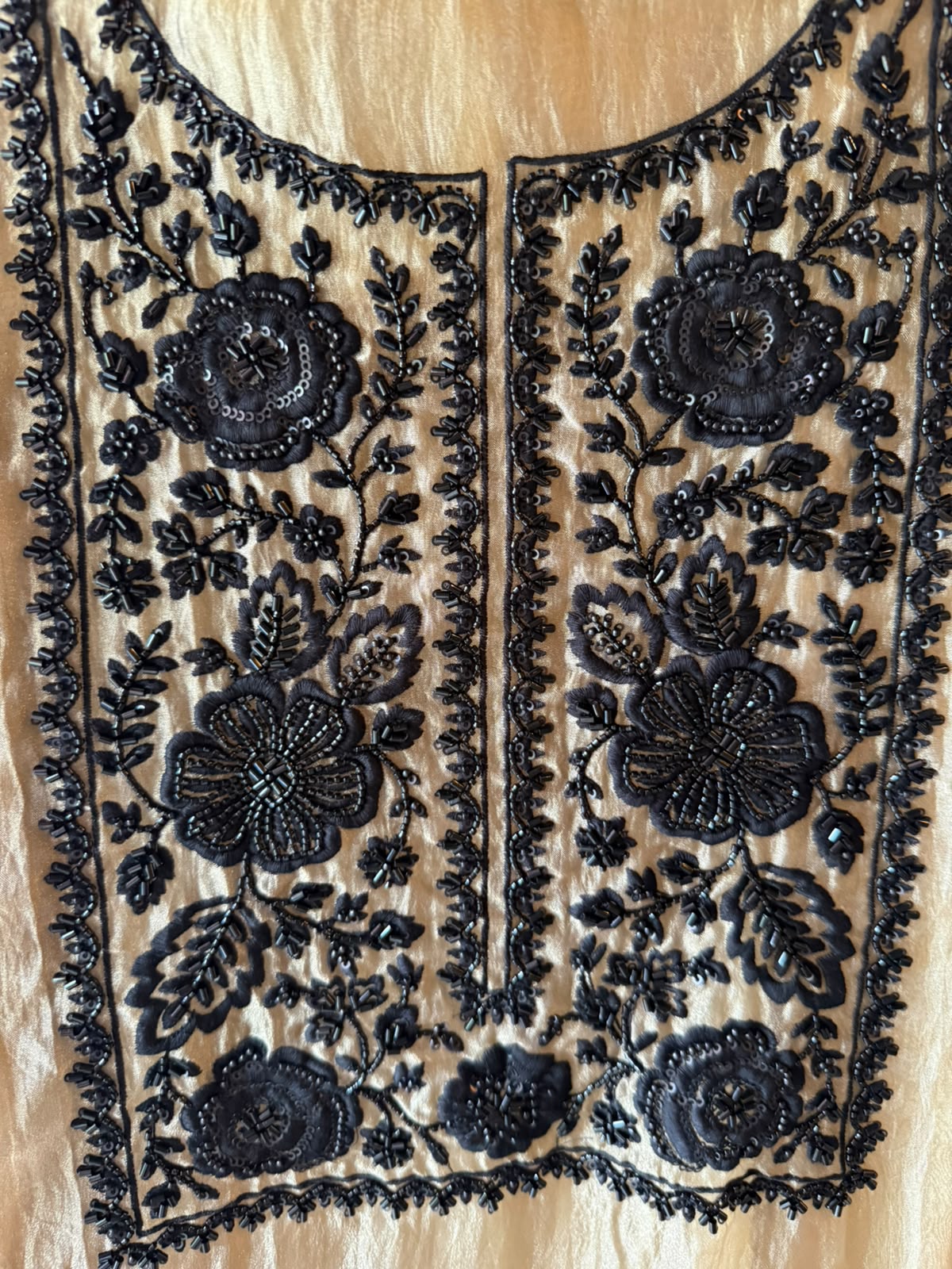Black & beige bead embellished Embroidered Suit Set