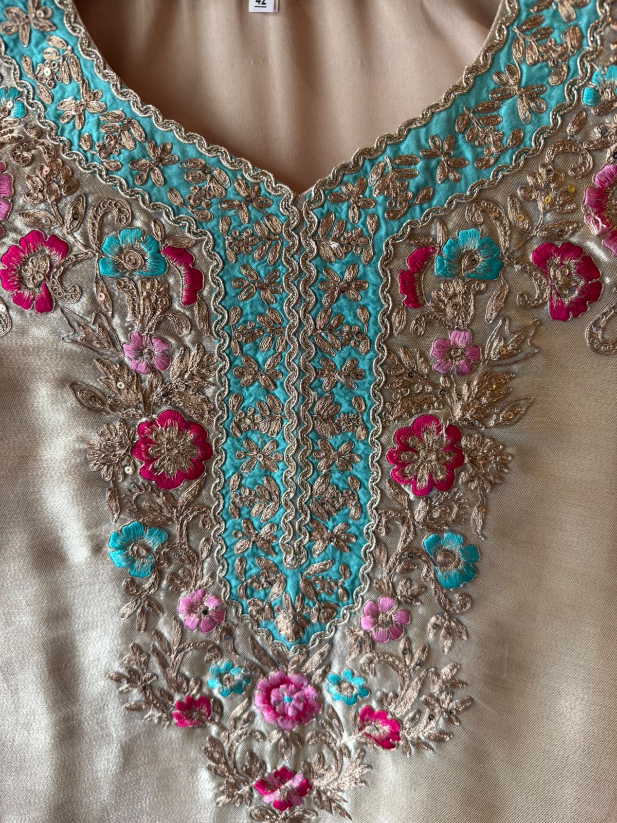 Ivory Multi coloured Floral Embroidered Suit Set