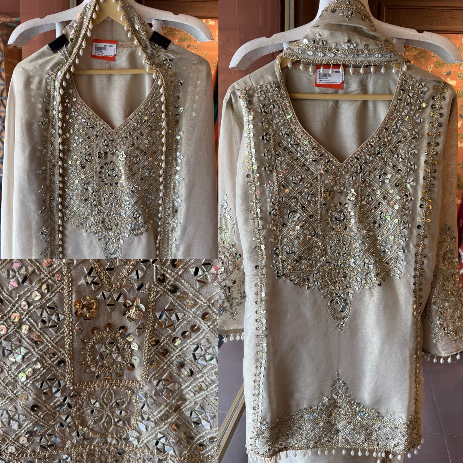 Ivory Mirror sequins Work Suit Set