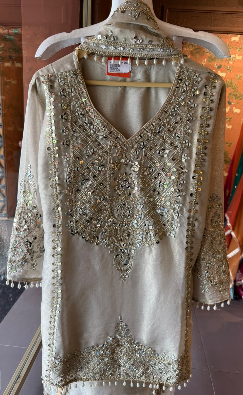 Ivory Mirror sequins Work Suit Set