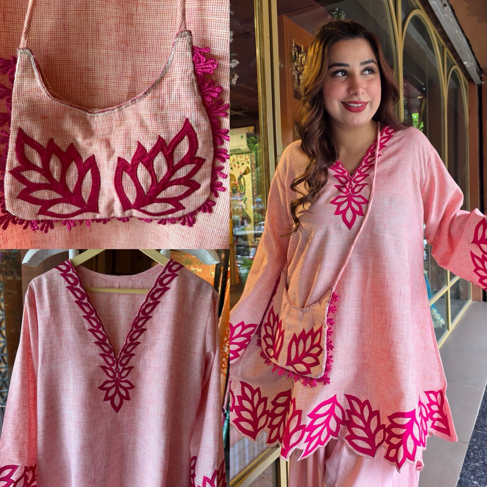 Two-piece co-ord set with matching sling bag