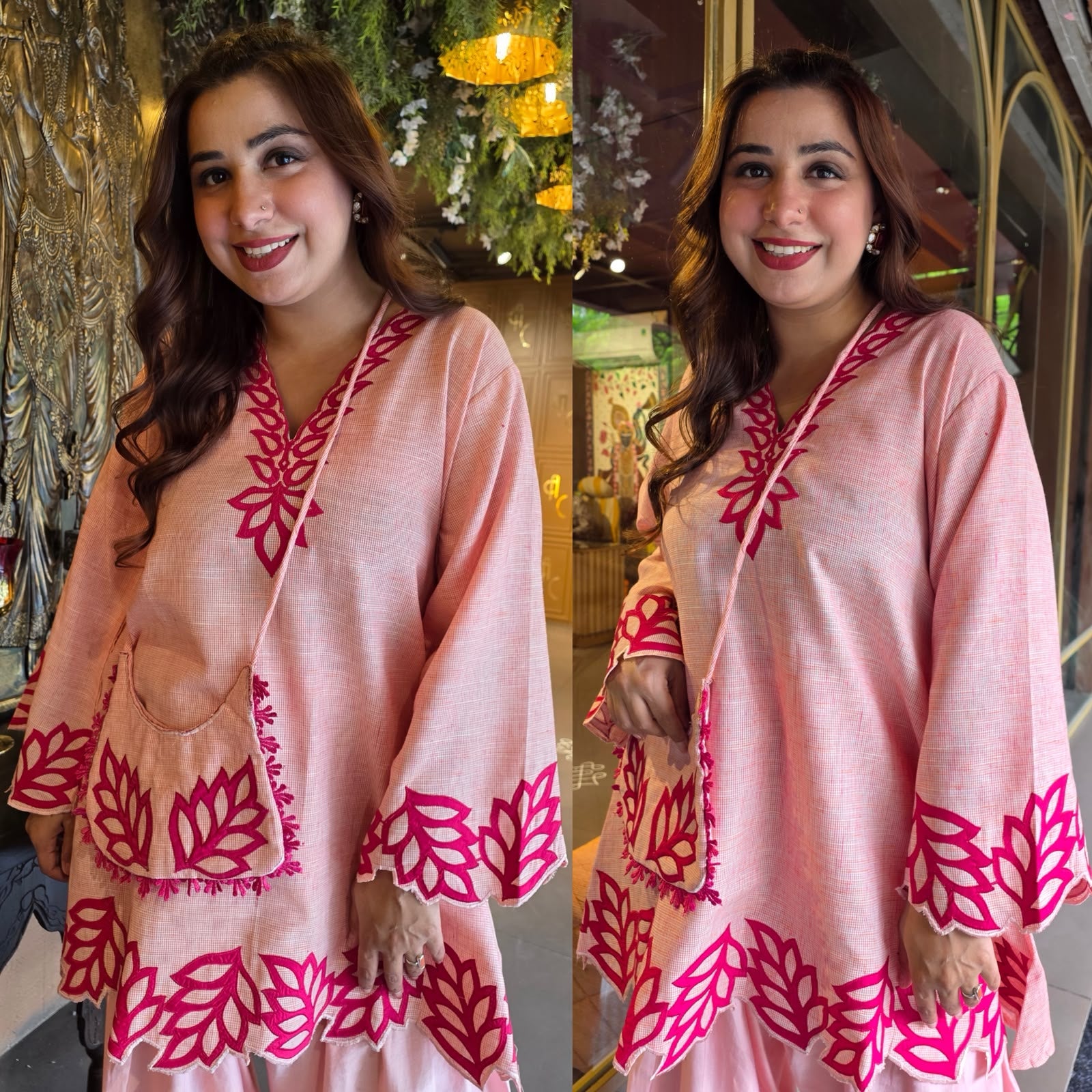 Two-piece co-ord set with matching sling bag