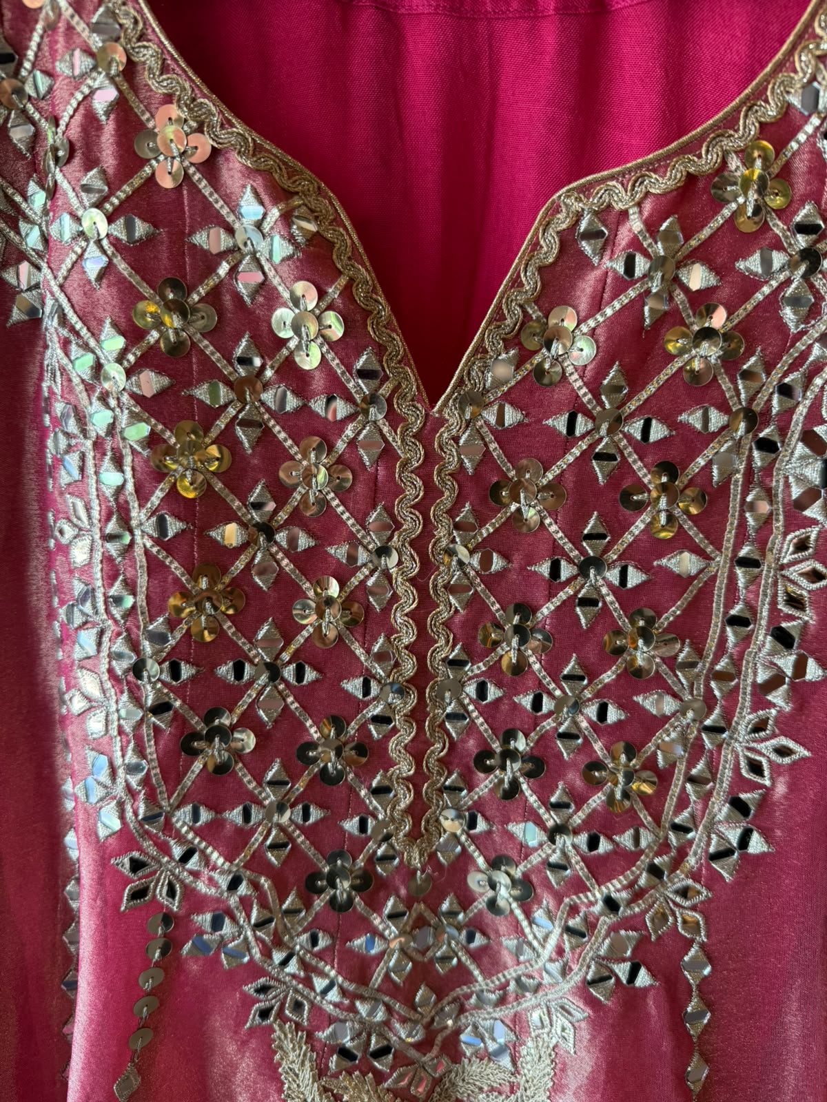 Rose Pink Mirror Work Anarkali Set