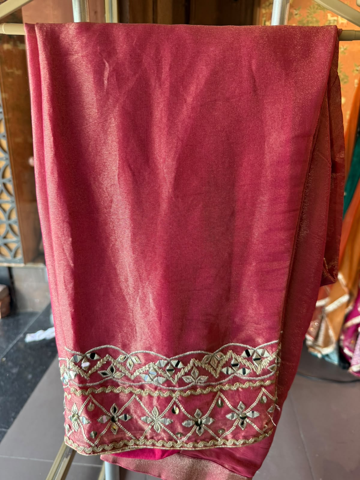 Rose Pink Mirror Work Anarkali Set