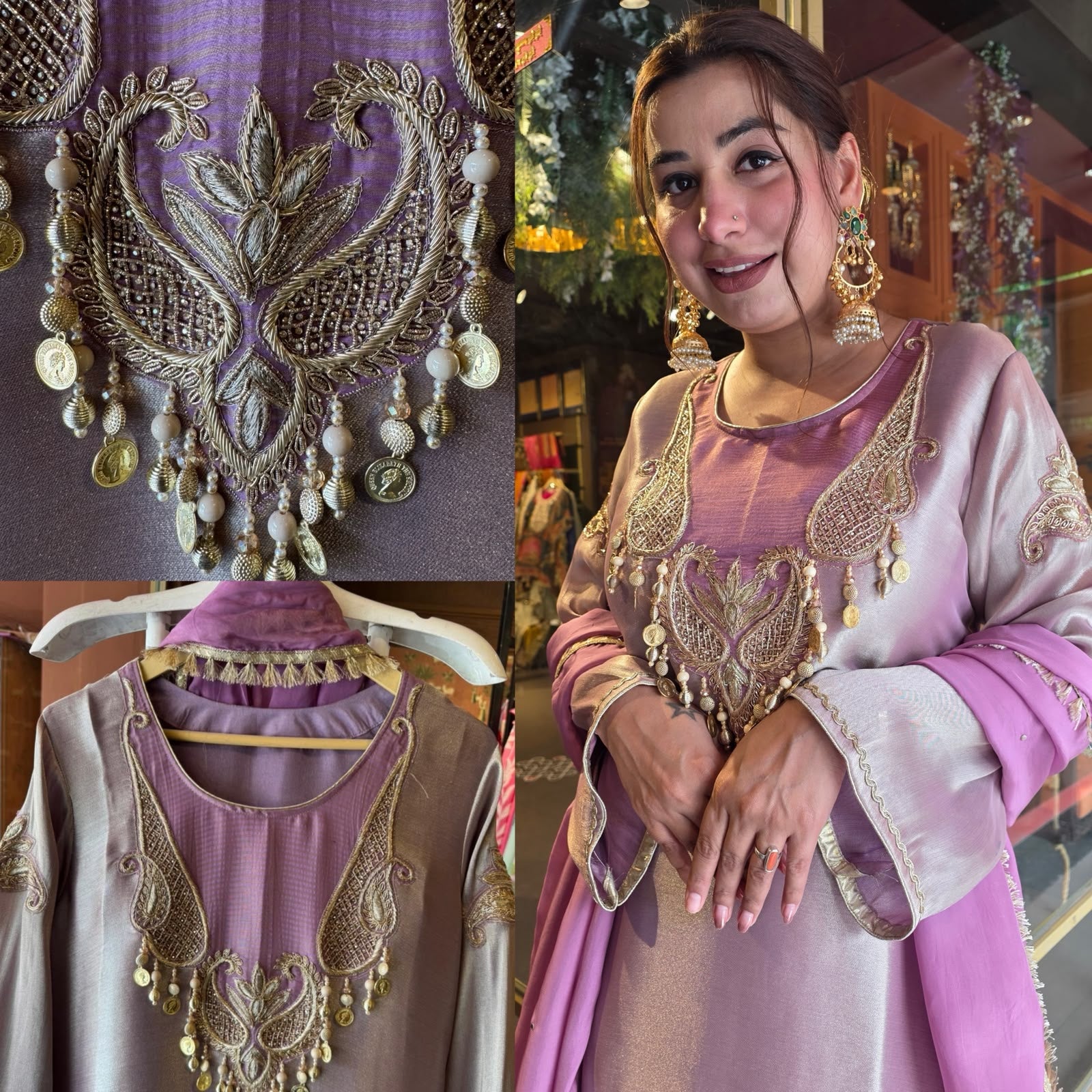 Elegant shimmer giraffe tissue  ethnic kurta