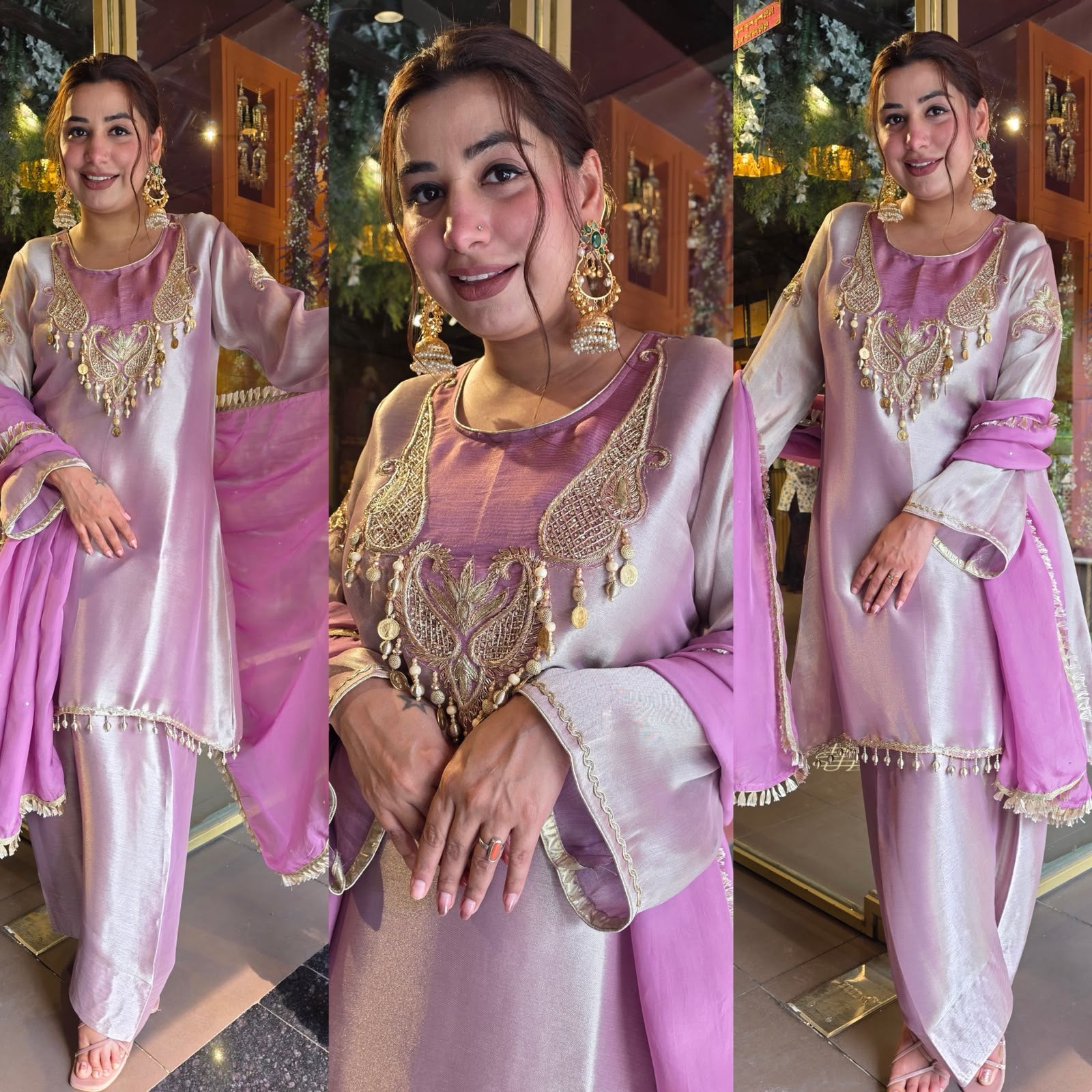 Elegant shimmer giraffe tissue  ethnic kurta