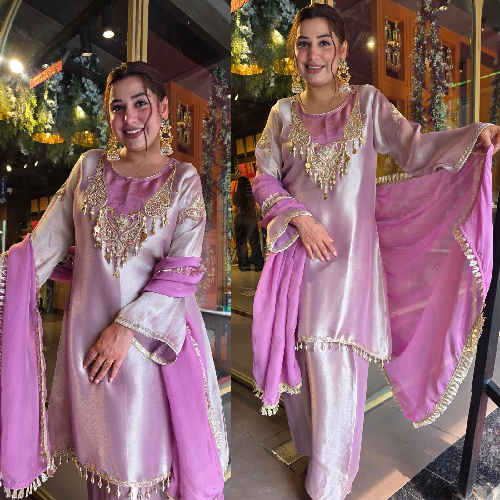 Elegant shimmer giraffe tissue  ethnic kurta