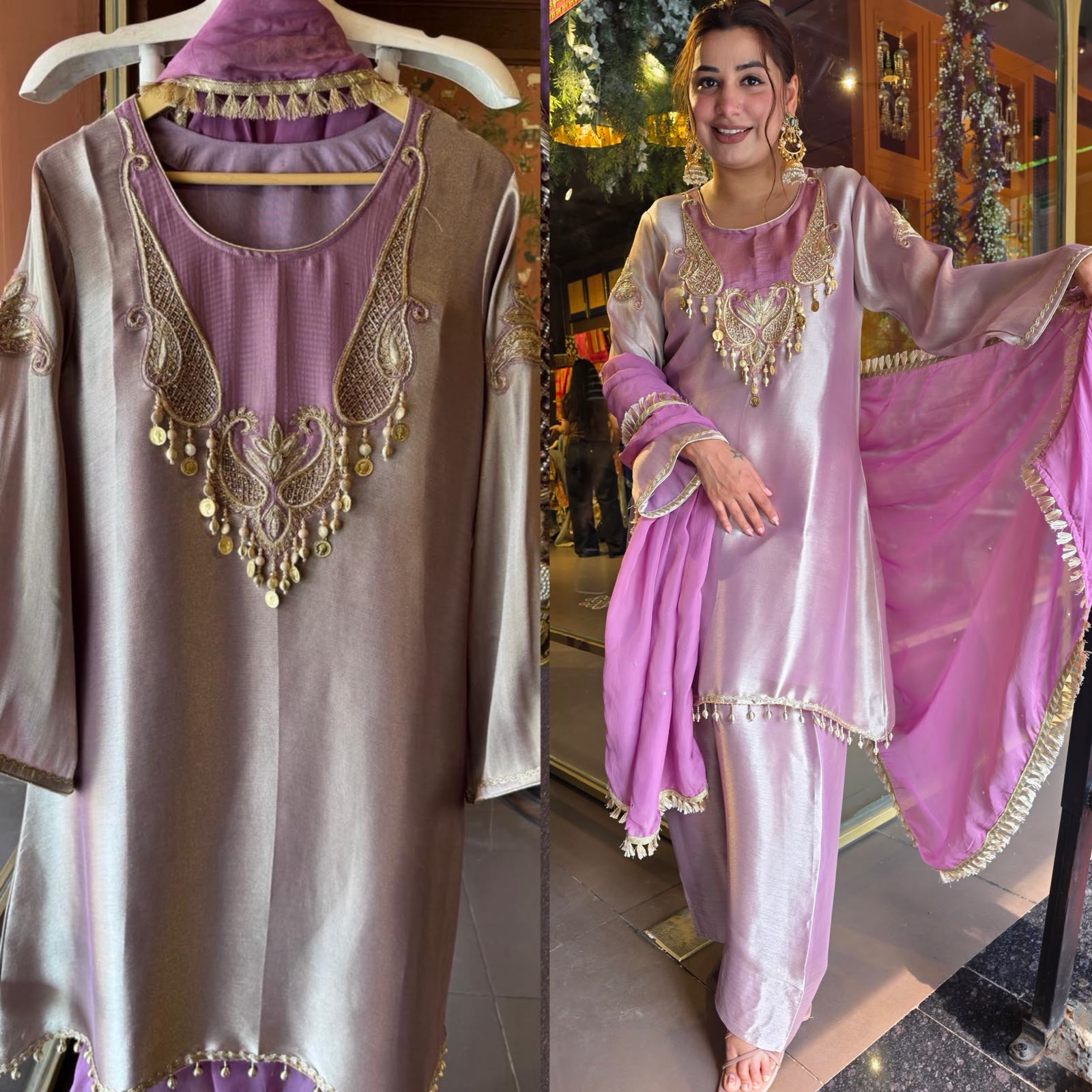 Elegant shimmer giraffe tissue  ethnic kurta