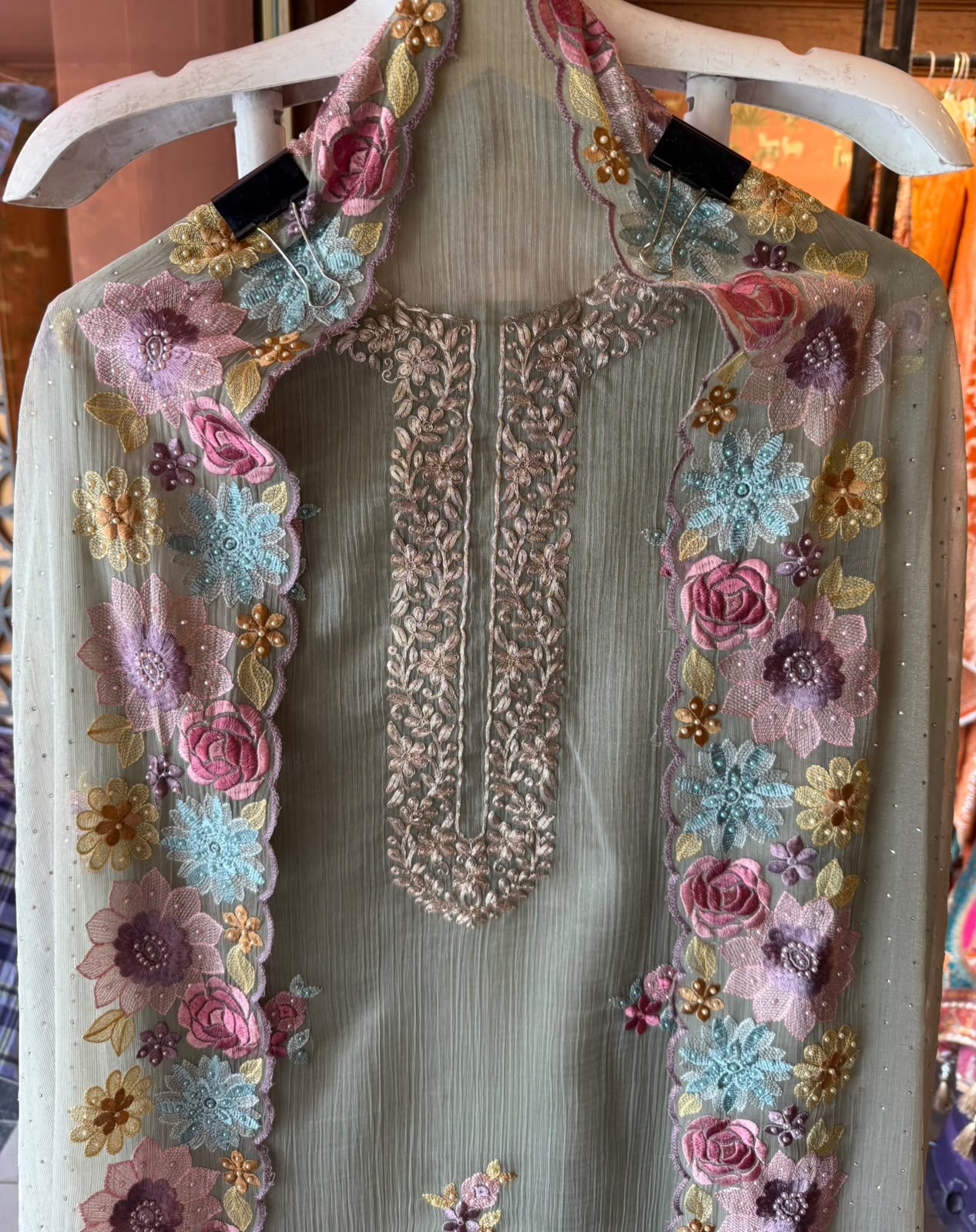 Multi coloured Floral Embroidered Suit Set