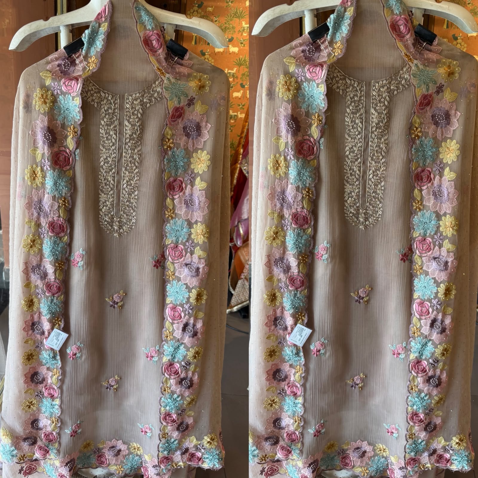 Multi coloured Floral Embroidered Suit Set