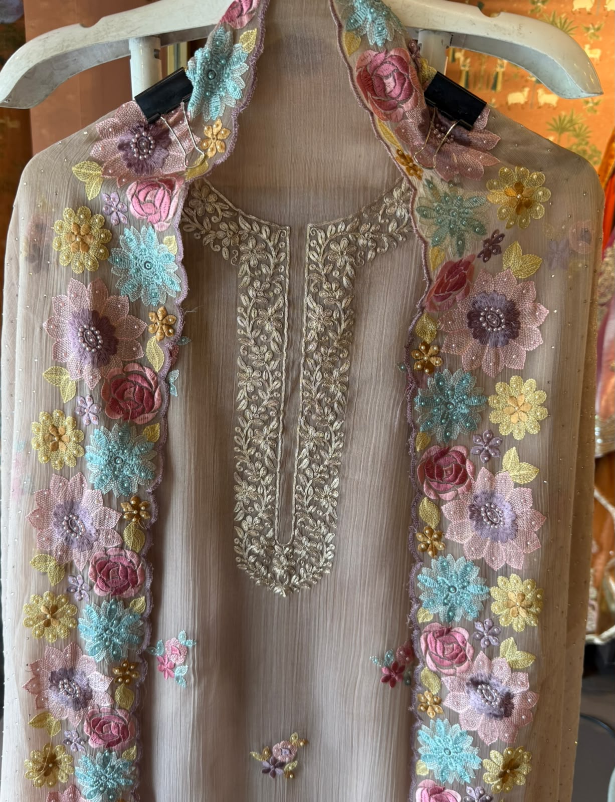 Multi coloured Floral Embroidered Suit Set