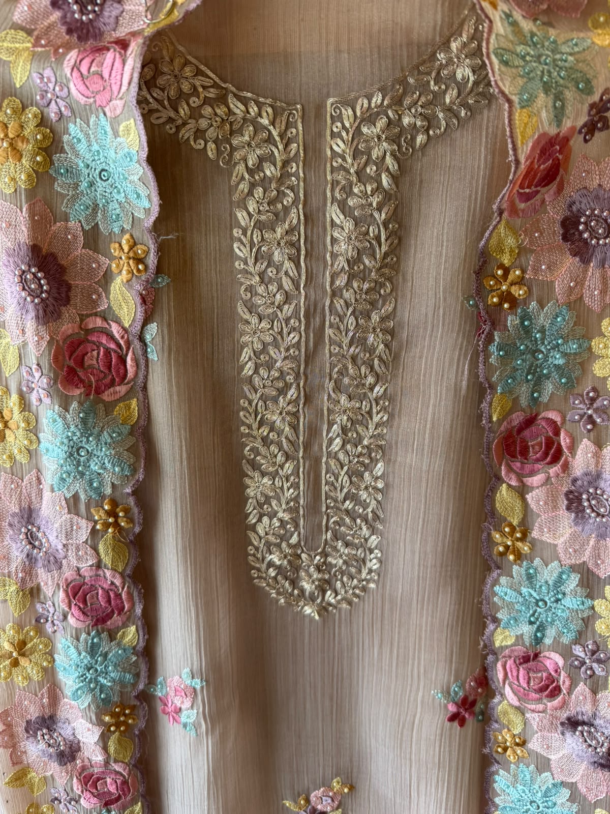 Multi coloured Floral Embroidered Suit Set