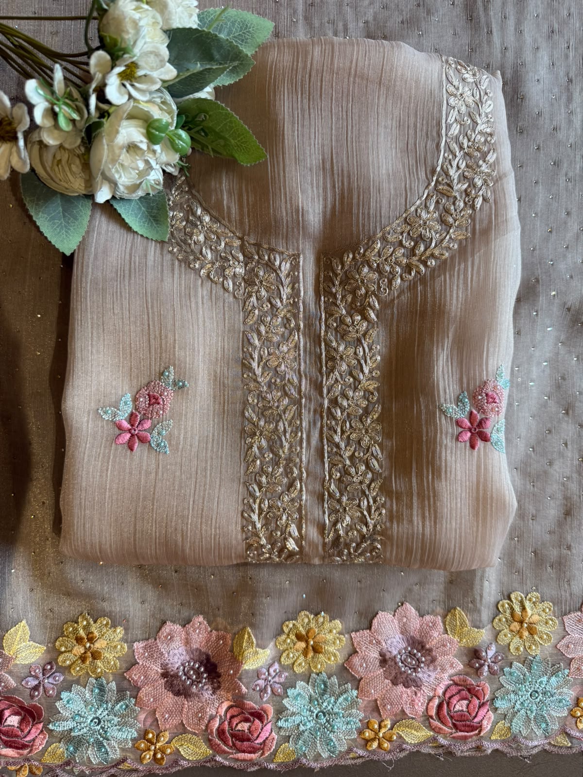 Multi coloured Floral Embroidered Suit Set